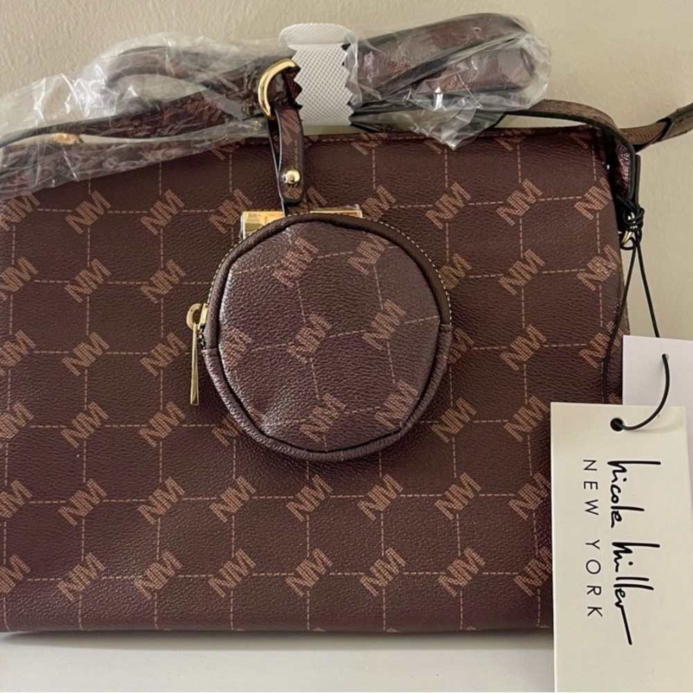 Nicole Miller Brown Monogram Crossbody Bag
